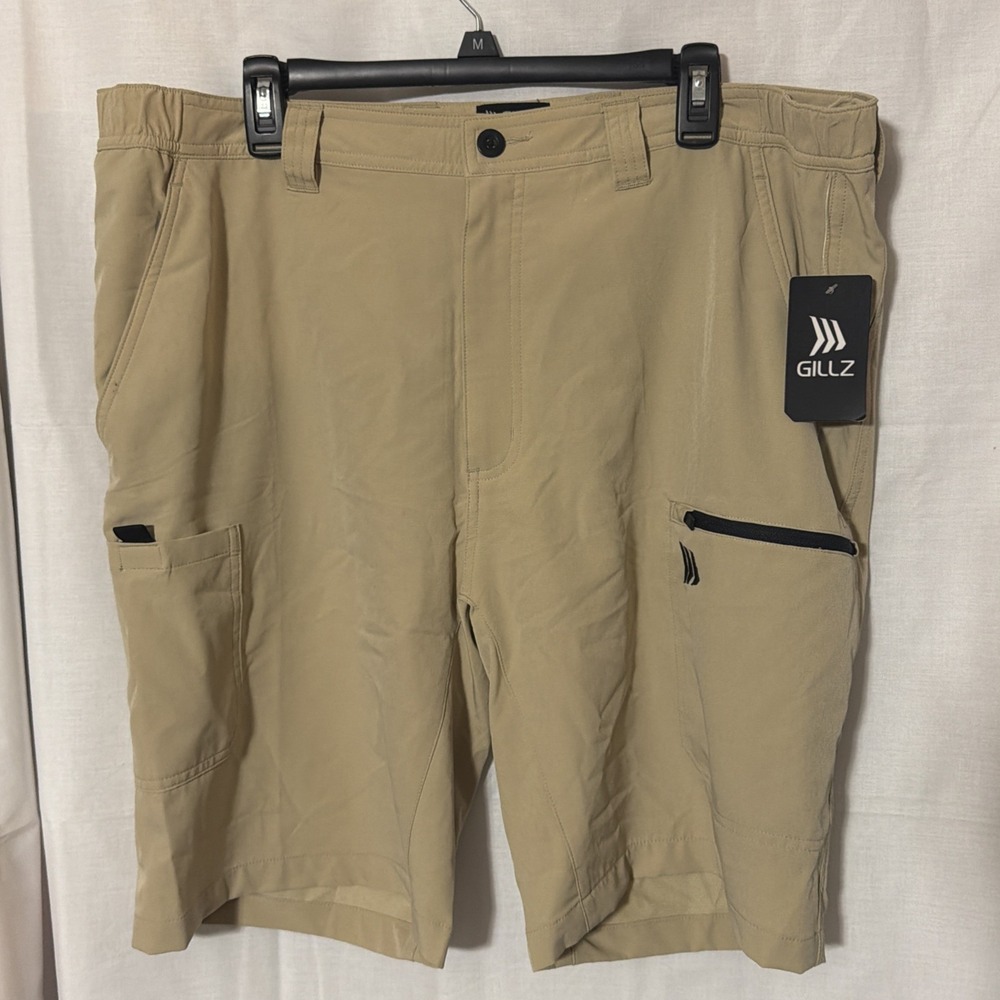 NEW Gillz Shorts Men Khaki Cargo Fishing Shorts Zip Pockets Size XXL‎ 40x9.5 NWT